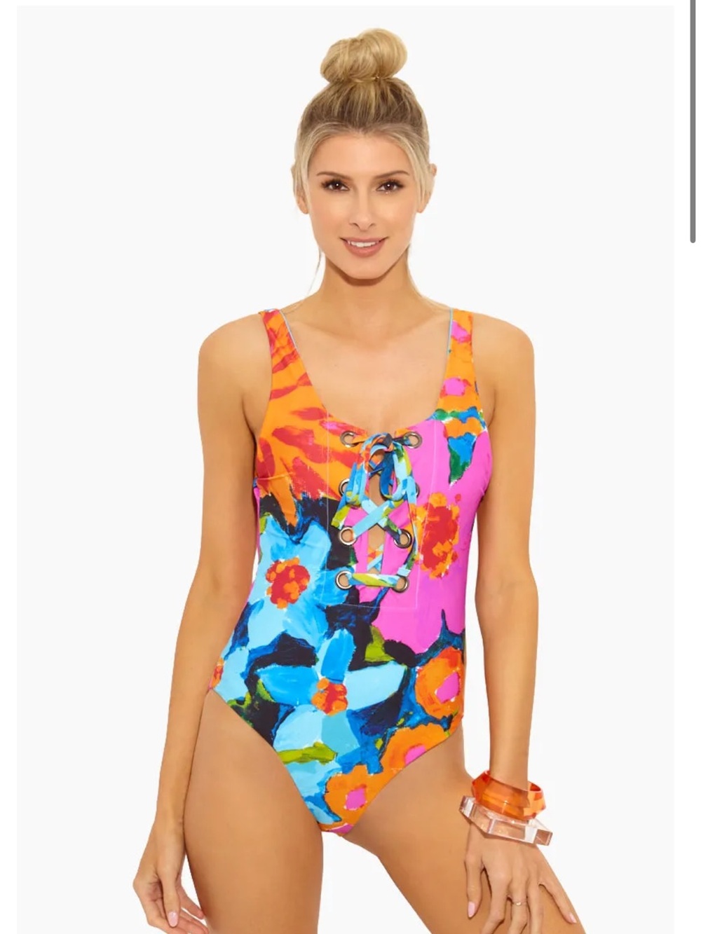 Mara Hoffman Lace-Up One-Piece Swimsuit